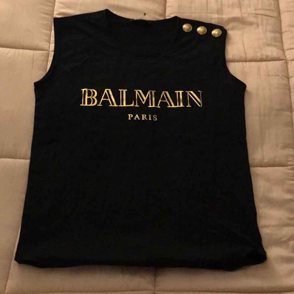 Balmain Logo Tank with Gold Buttons